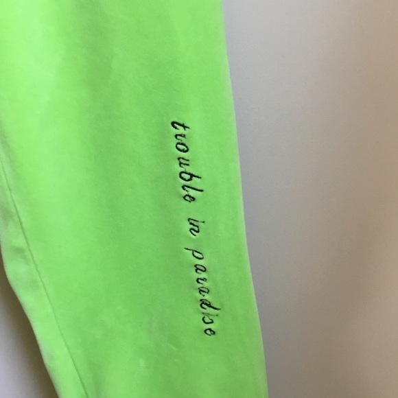 Danielle Guizio Trouble in Paradise Neon Green Jogger Sweatpants - Picture 2 of 8